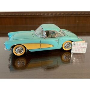 Franklin Mint Blue Yellow 1956 Corvette‎ Convertible Hard Top 1:24 READ